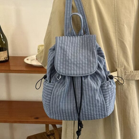 Plaid Drawstring Closure Backpack Bag - Picture 9 of 9